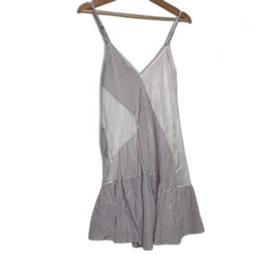 Victoria’s Secret Womens Night Dress Beige Stripe Lace Spaghetti Strap Cotton XS